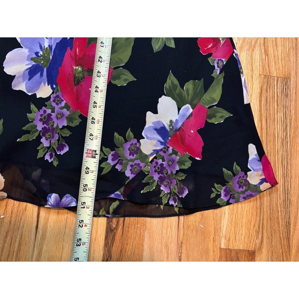David Warren NY Black Floral Dress Sleeveless Long Multi Color Slip Lining 14 - Picture 5 of 8